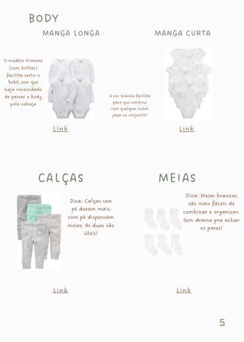 Página do guia sobre roupas: bodies, calças e meias